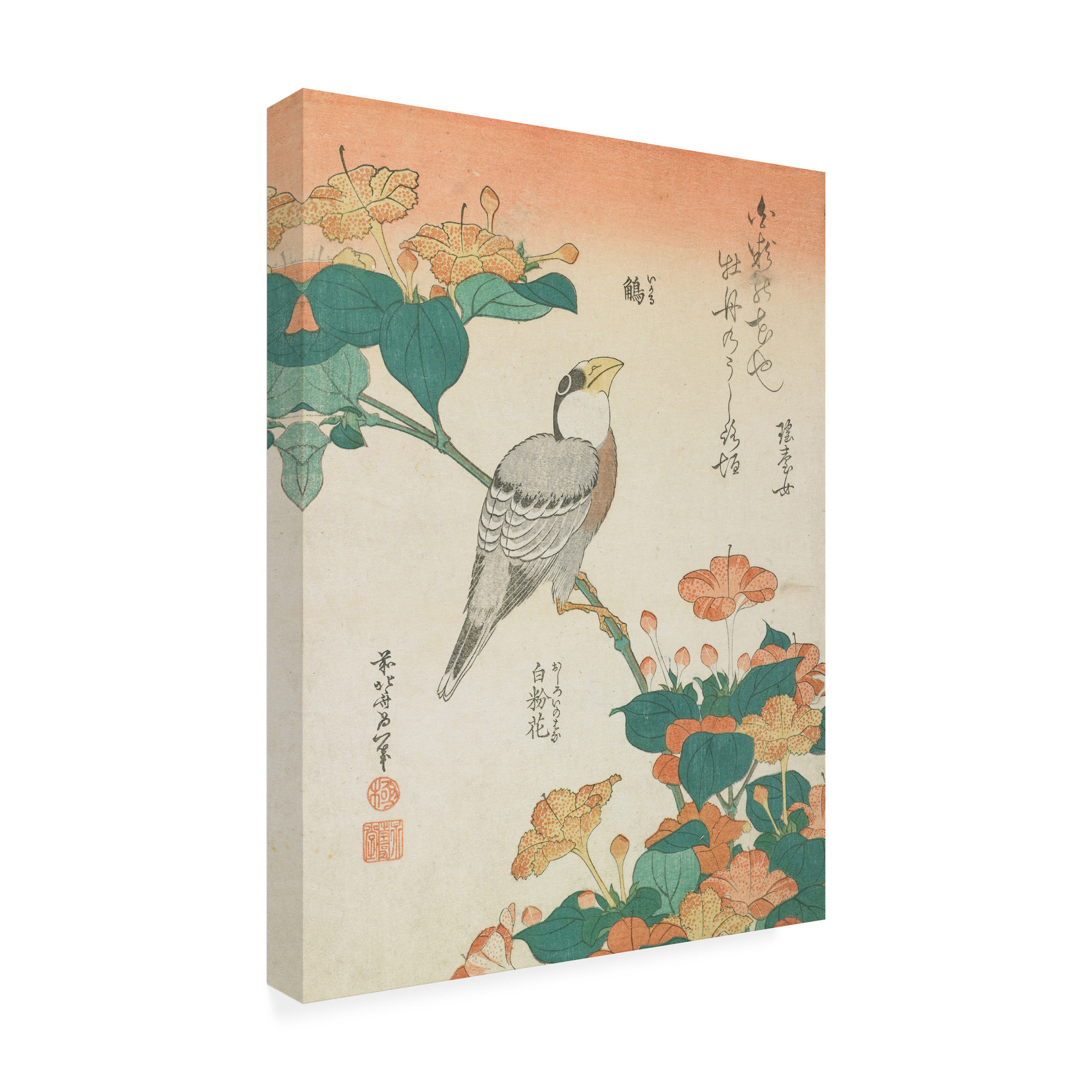 Trademark Art Katsushika Hokusai Flowers And Bird Li On Canvas By