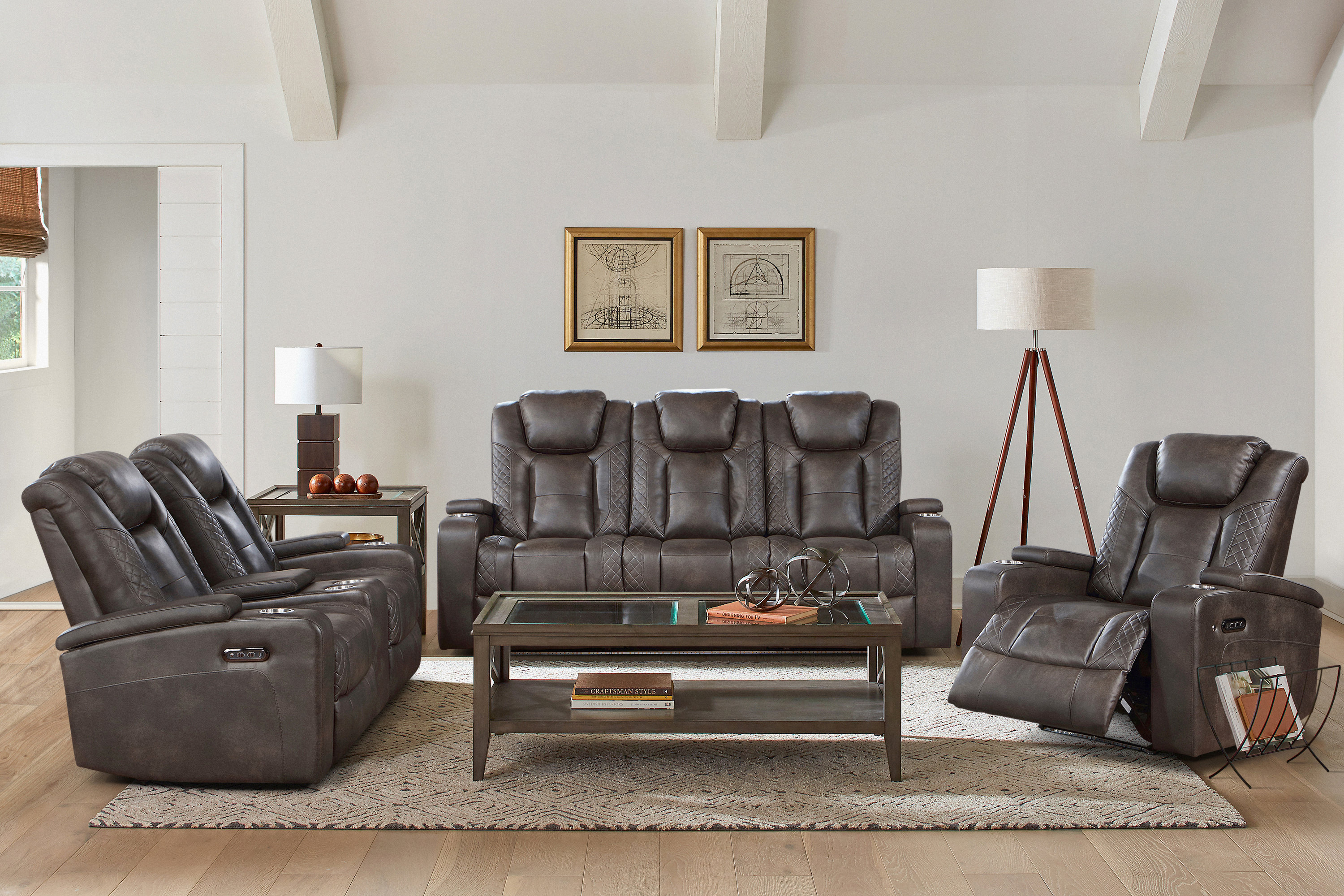 Latitude Run Piece Vegan Leather Power Reclining Living Room Set