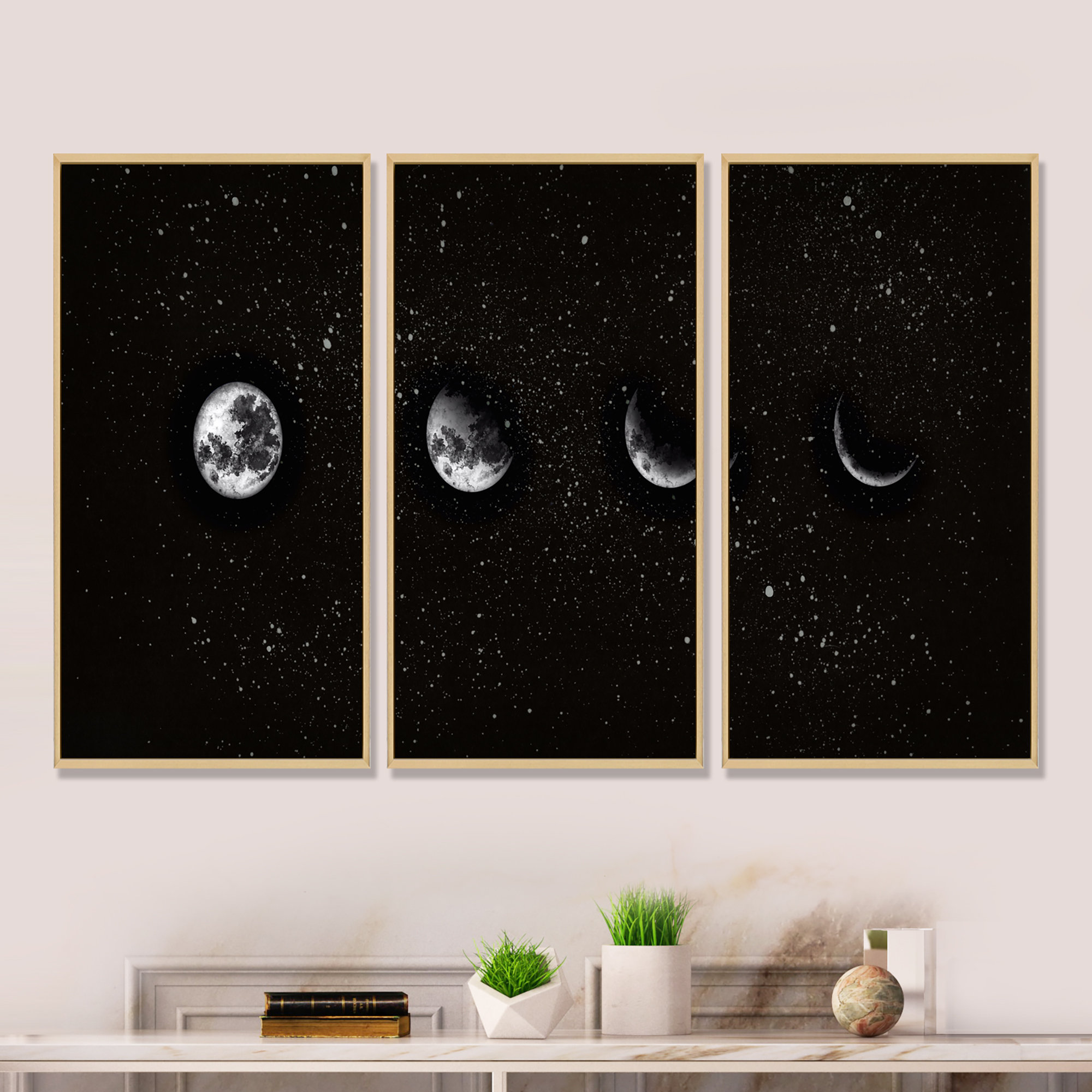 Designart Moon Phases In The Night Sky Framed On Canvas Pieces Print