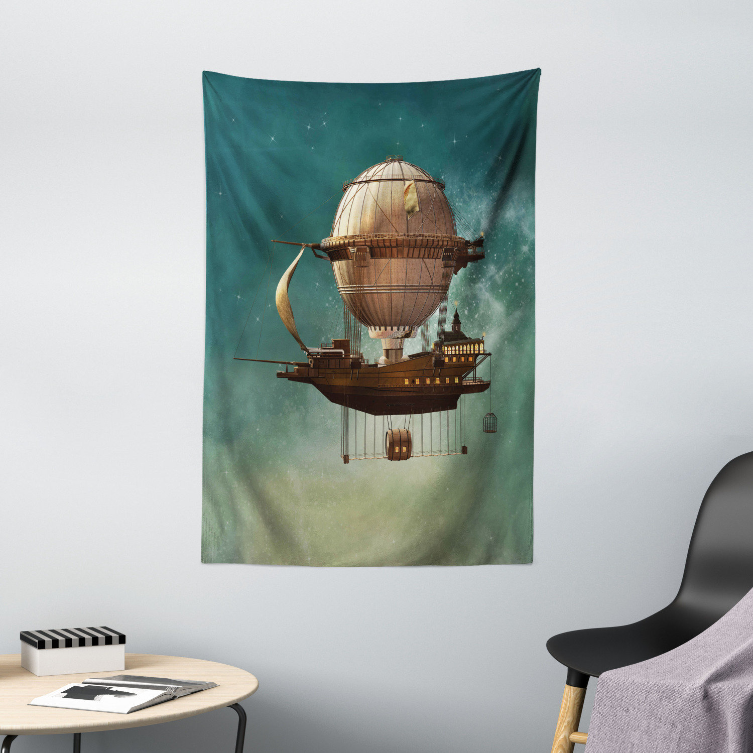 East Urban Home Wandbehang Surreal Sky Scenery Steampunk Luftschiff Sci