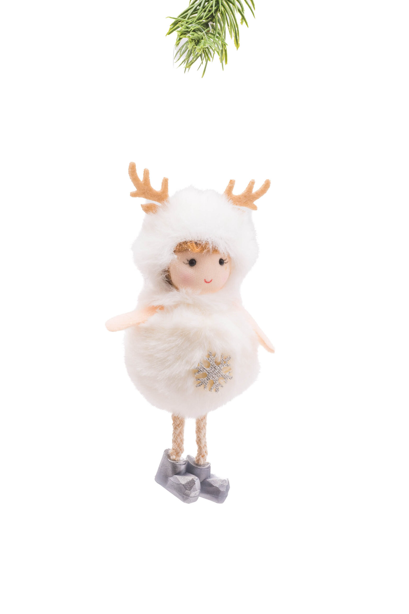 The Holiday Aisle White Cloth Hanging Puffball Girl With Reindeer