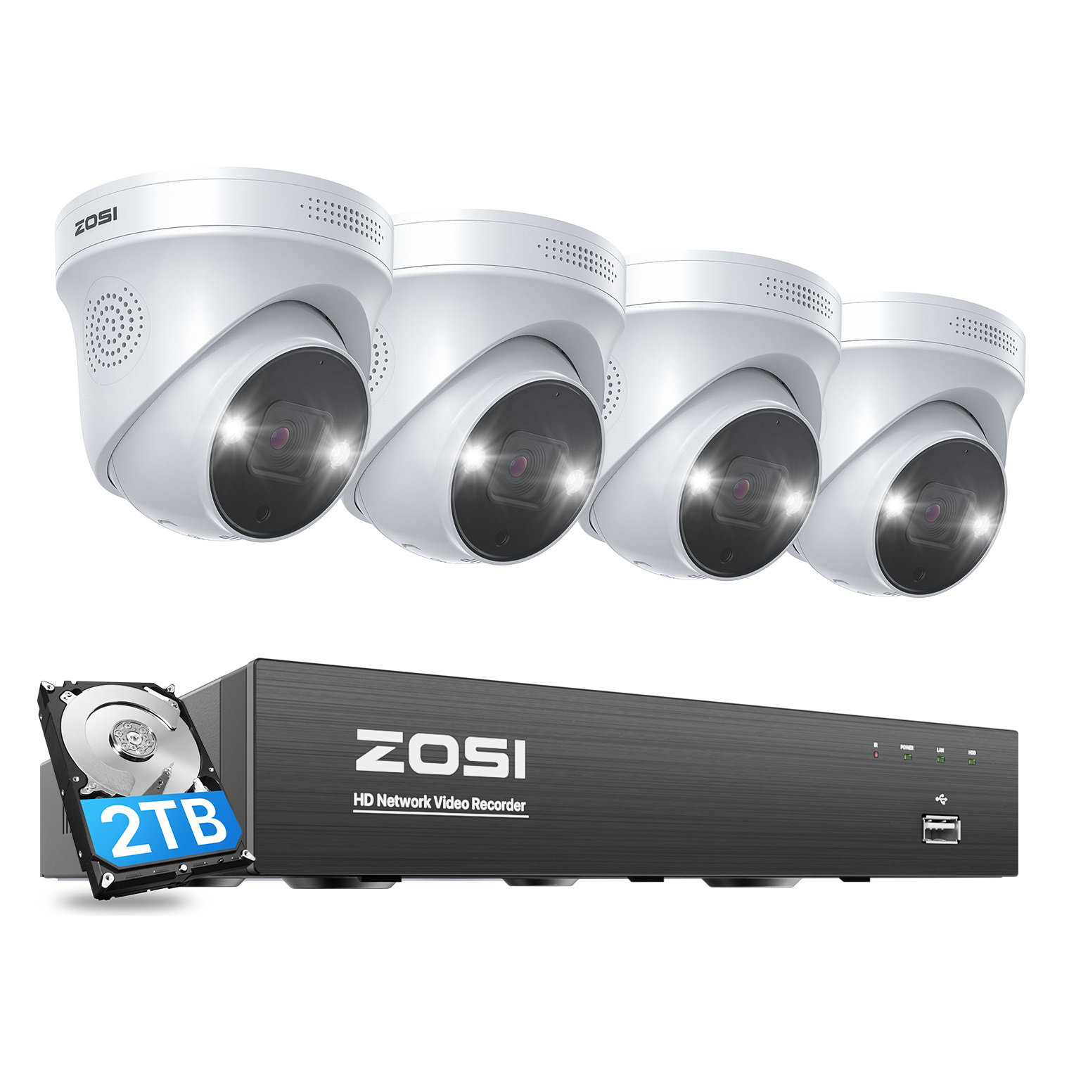 ZOSI 8CH 4K PoE NVR Security Camera System 4pcs 5MP Outdoor Spotlight