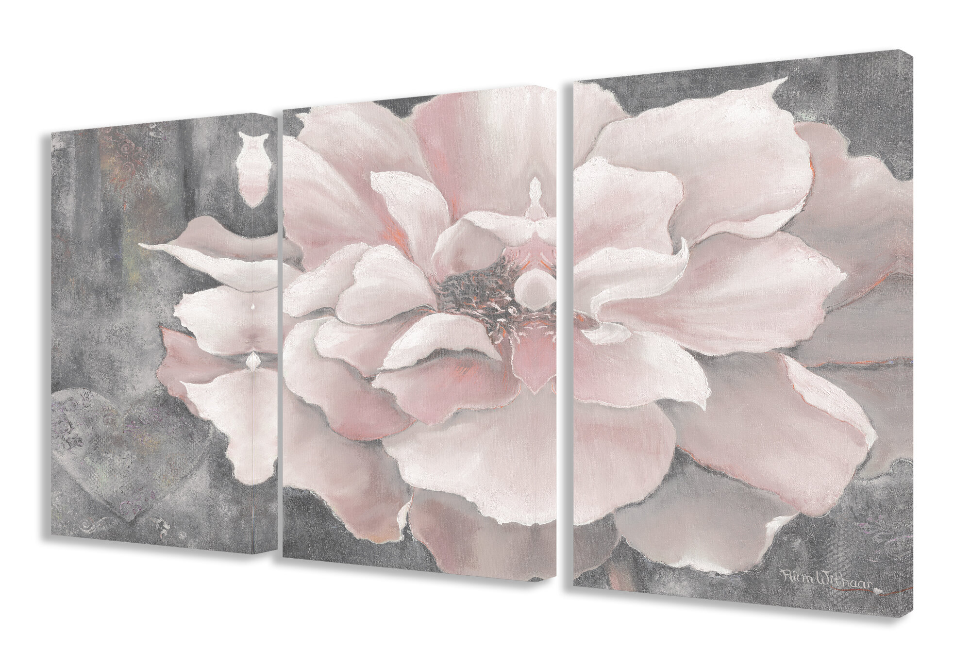 Lark Manor Pastel Pink Peony Piece Wrapped Canvas Print Set On