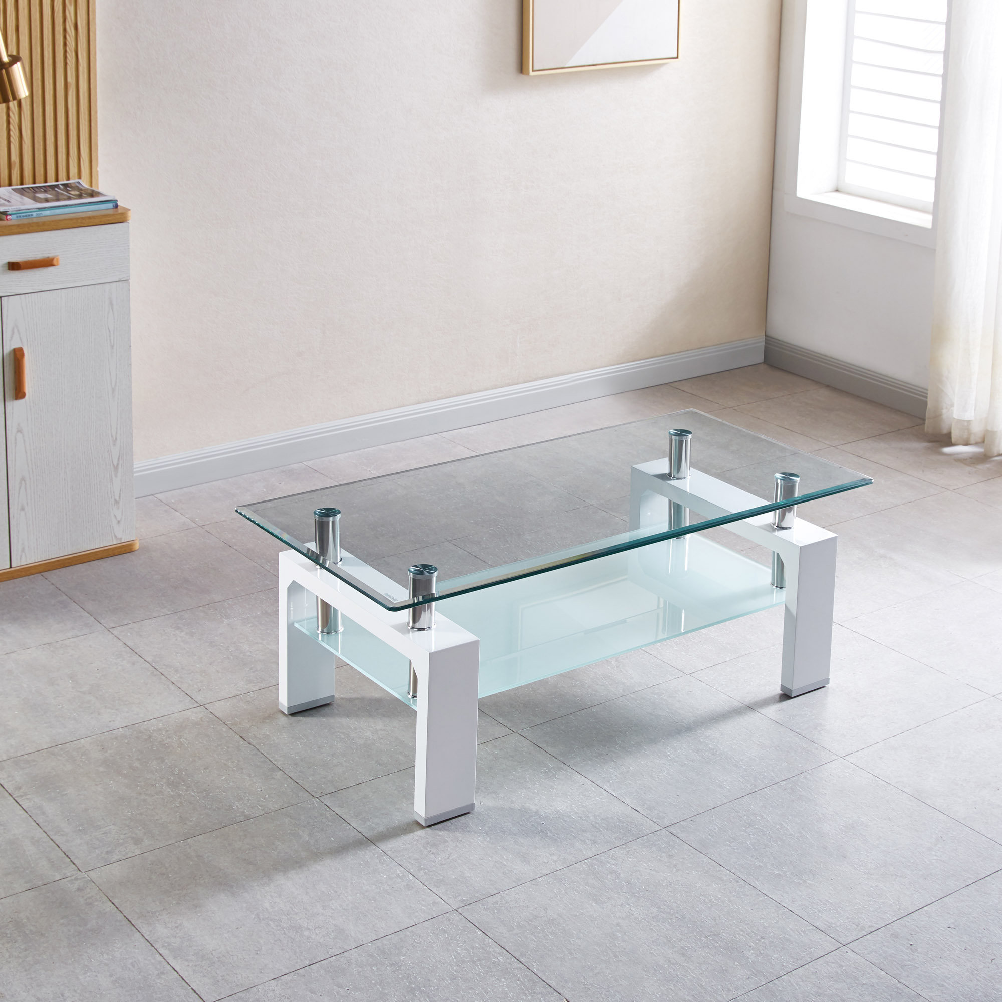 Wrought Studio Table Basse Plateau Double En Verre Tremp Avec Pieds