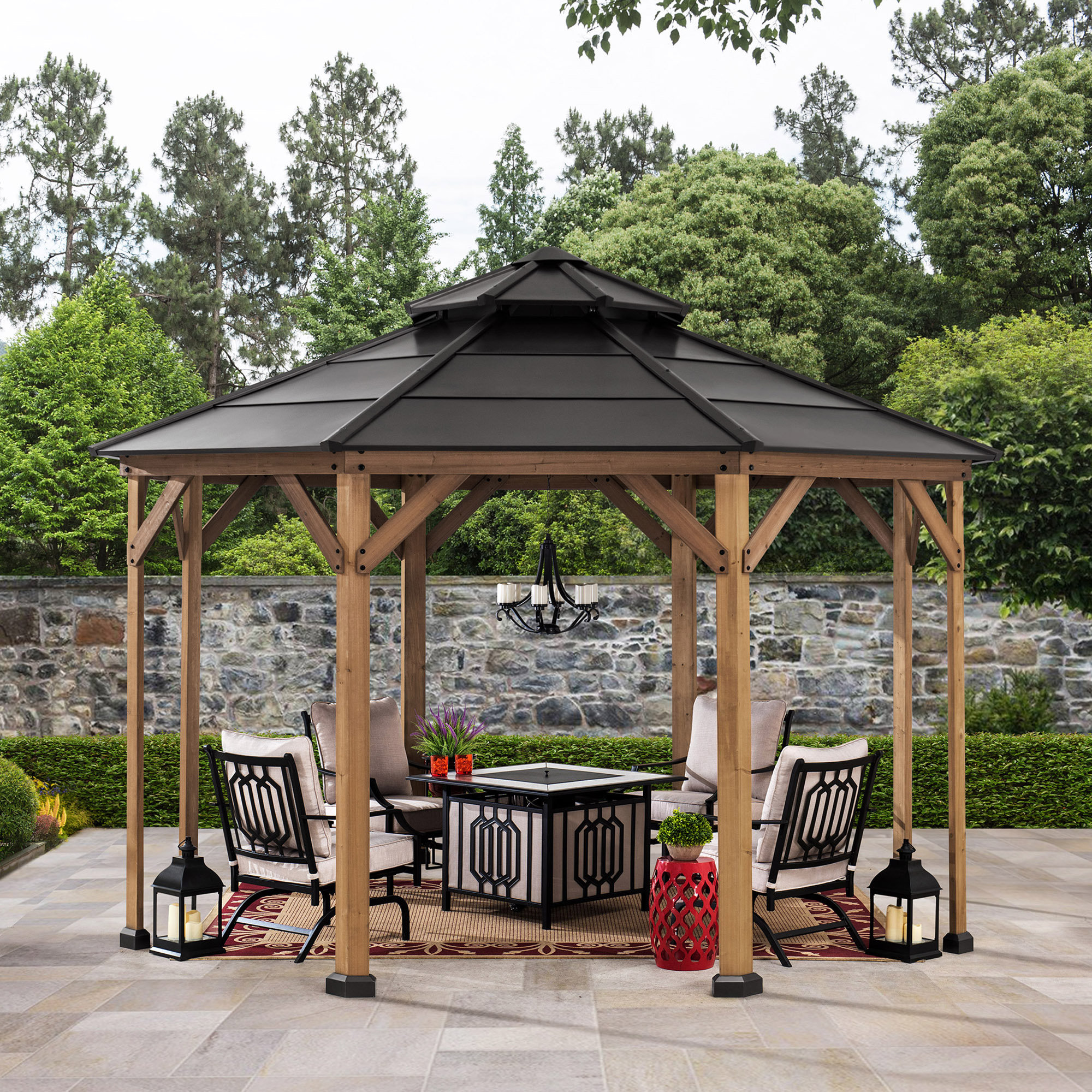 Sunjoy Ft W X Ft D Patio Cedar Framed Octagonal Gazebo Steel