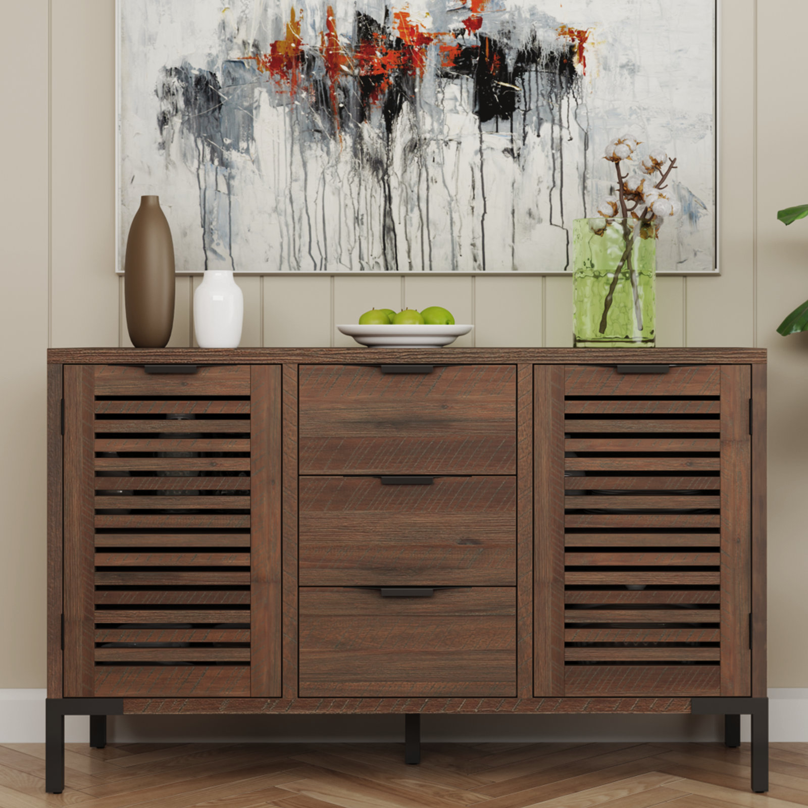 Millwood Pines Jeann Wide Drawer Acacia Solid Wood Sideboard