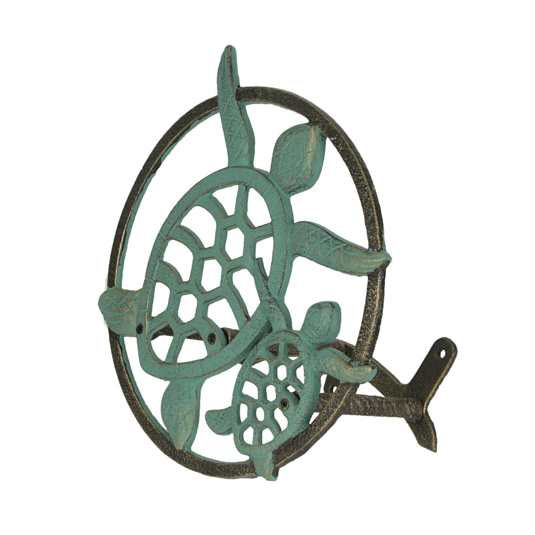 Zeckos Verdigris Bronze Finish Cast Iron Sea Turtle Decorative Wall