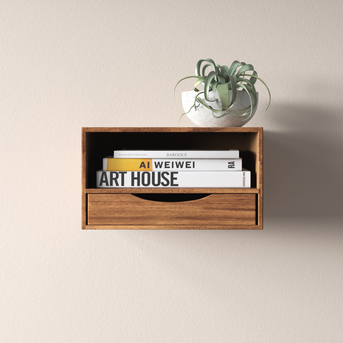 Wade Logan Adeana Poplar Solid Wood Floating Shelf with Drawer ...