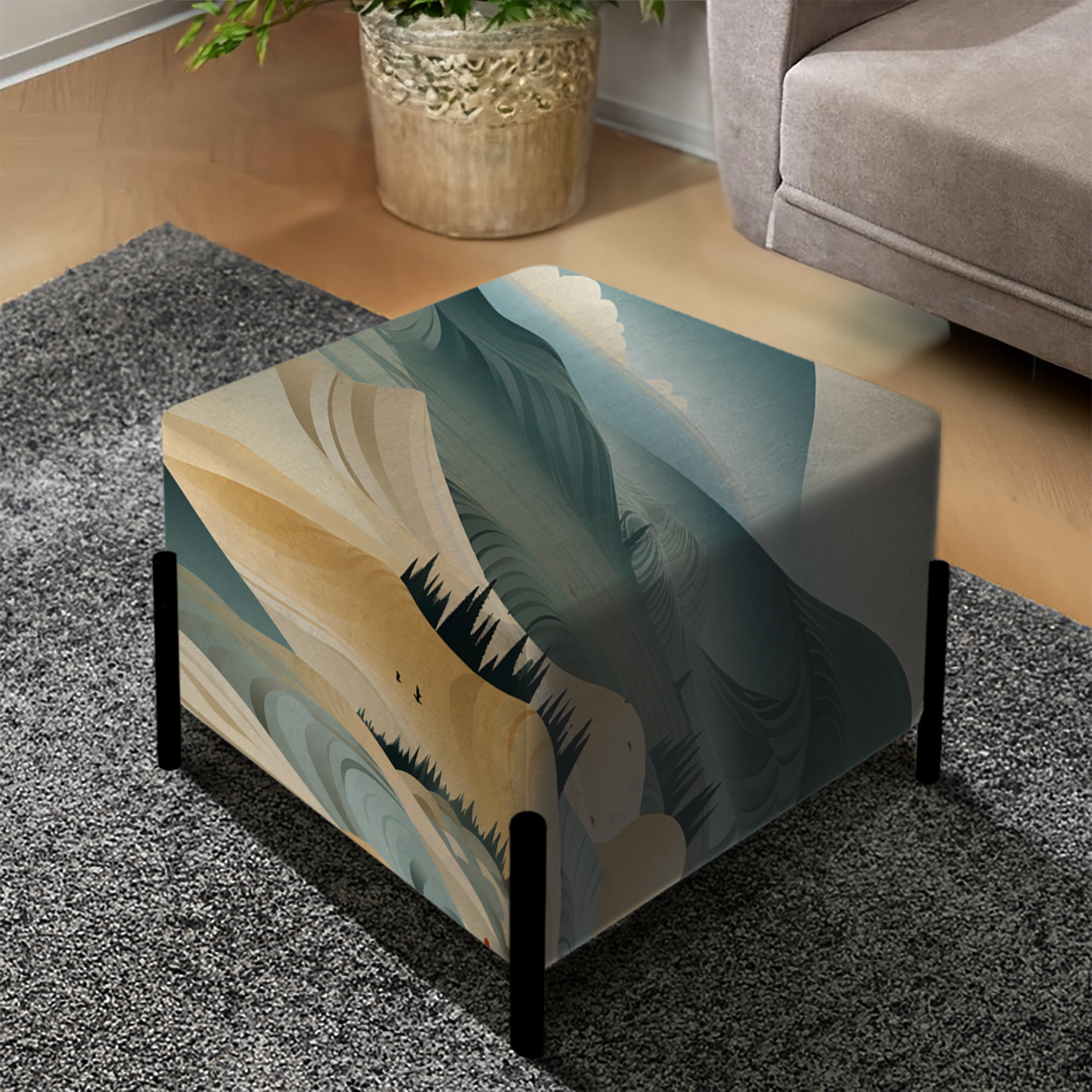 Design Art Minimalist Landscapes - Abstract Square Ottoman - Wayfair Canada