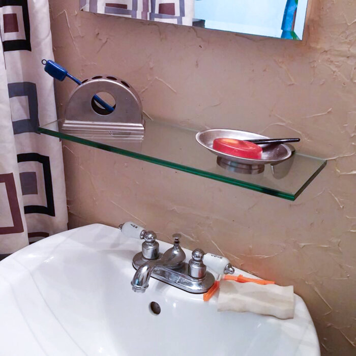 Polished Chrome Finish 27" Rectangle Floating Glass Shelf