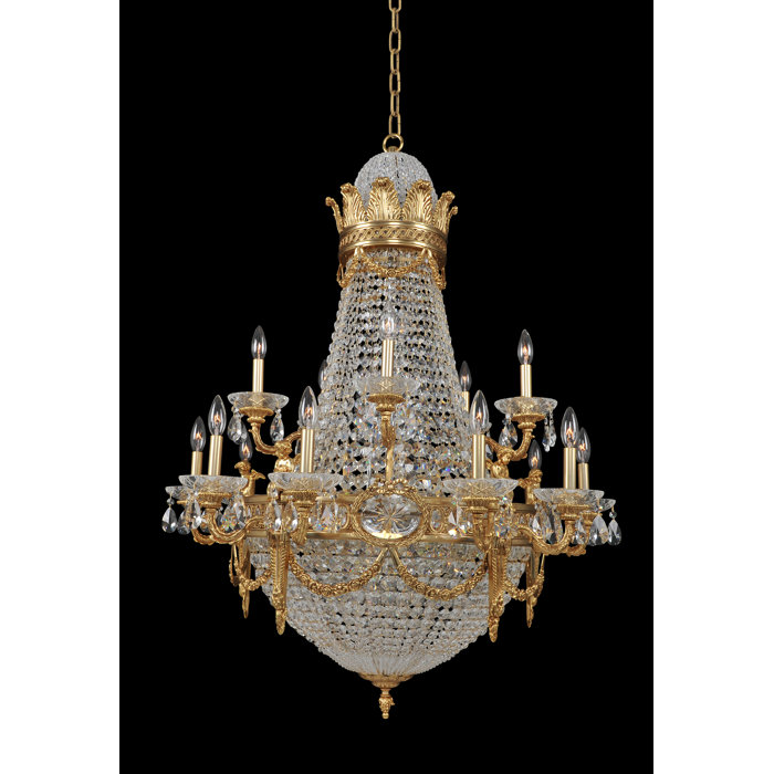 Antique Brass and Crystal 36" Empire Chandelier
