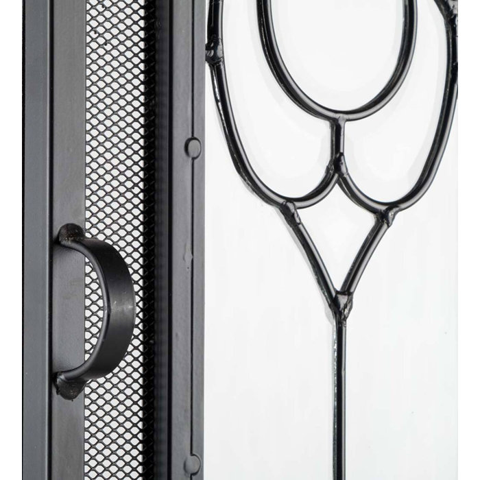 Black Steel Two-Door Fireplace Screen with Glass Panels