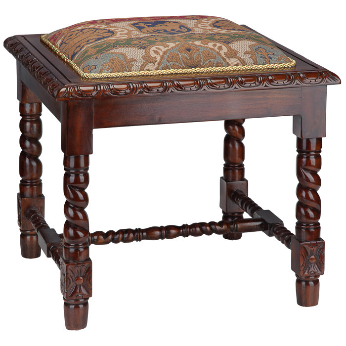 Charles II Gothic Solid Mahogany 21.5" Accent Stool