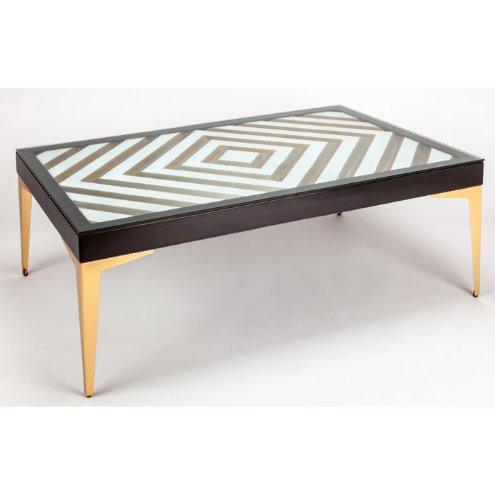 Gold and Champagne Glass Top Coffee Table with Wood Frame