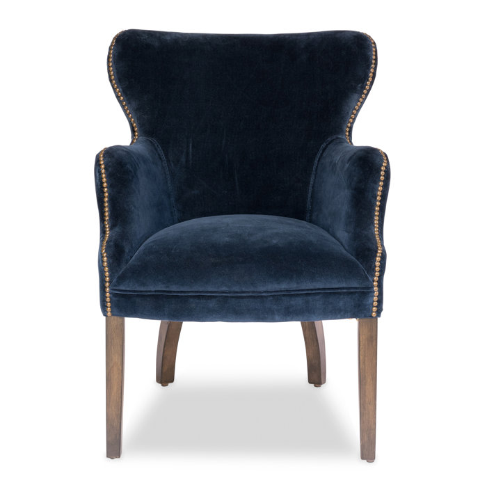 Traditional Blue Velvet Wood Accent Arm Chair