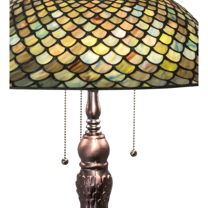 Meyda Tiffany-Inspired 3-Light Mahogany Bronze Table Lamp with Green Stained Glass
