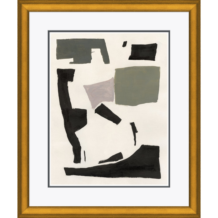 Abstract Shapes Acrylic Painting in Brown Wood Frame