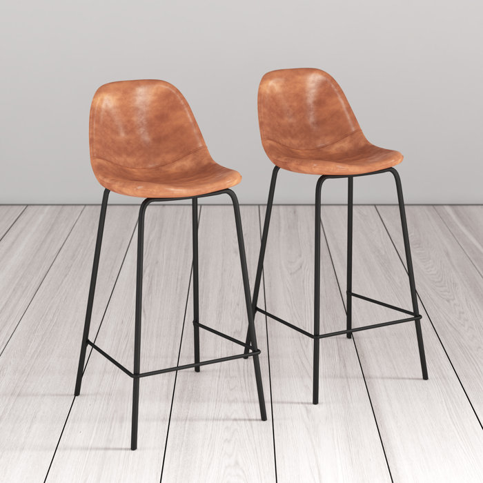 Kody 24" Black Metal Frame Counter Stool with Vegan Leather Seat