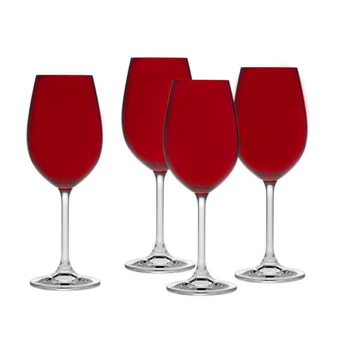 Meridian Red Crystal Wine Glass Set, 12oz, Smooth Finish