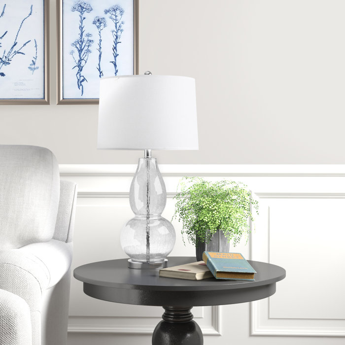Mercurio Silver Finish Double Gourd Clear Crackle Glass Table Lamp Set