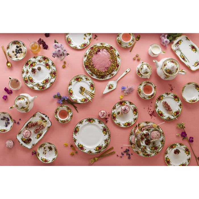 Old Country Roses Bone China Sandwich Tray with Gold Accents