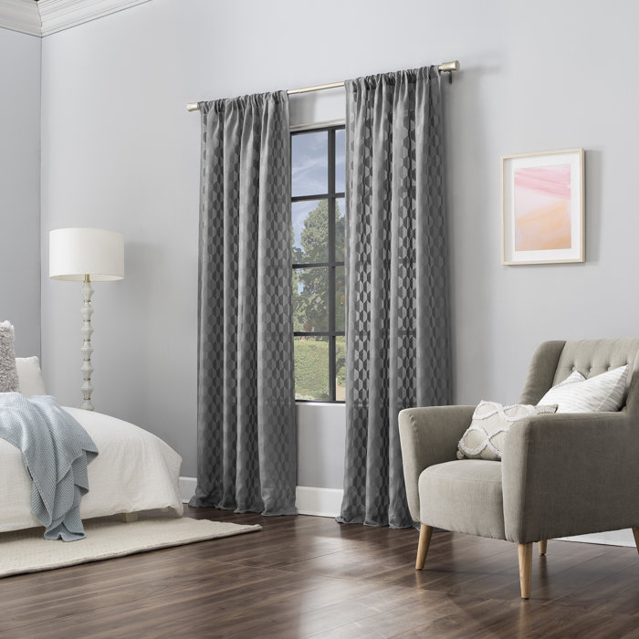 Gray Geometric Light-Filtering Rod Pocket Drapes