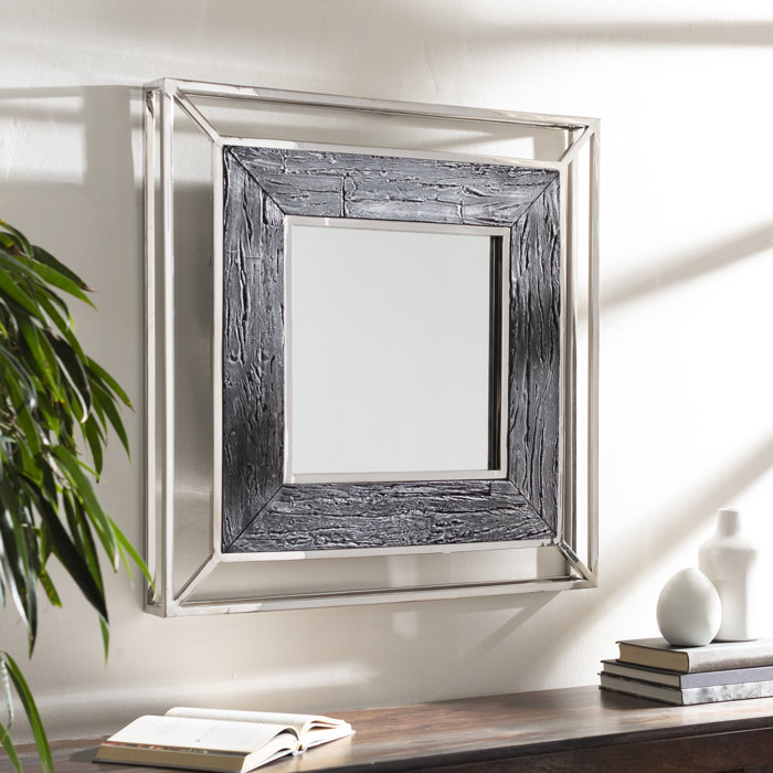 Allure Rectangular 32" Wood and Metal Wall Mirror in Silver and Gold