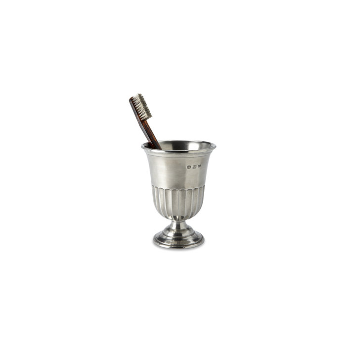 Classic Pewter Toothbrush Holder with Fluted Design