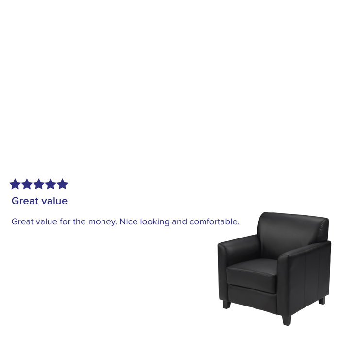 Eco-Friendly Black Leather & Wood Contemporary Armchair