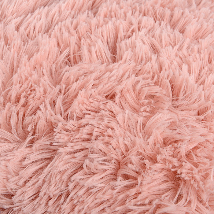 Pink Faux Fur Euro Pillowcases with Tassels, 18" x 18", Set of 2