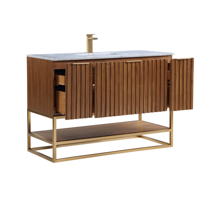 Terra 48'' Walnut Single Freestanding Bathroom Vanity with Satin Brass Accents