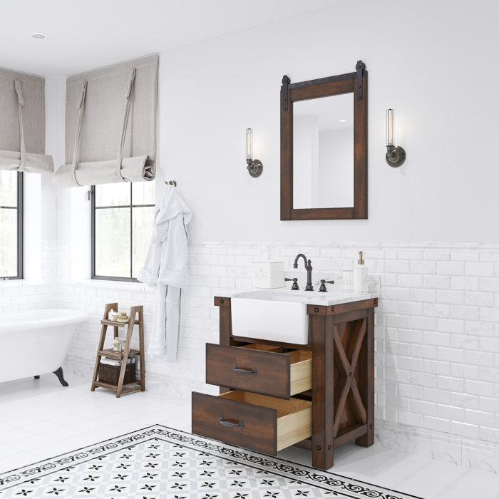 Paisley 30" Rustic Sienna Single Sink Vanity with Carrara Marble Top