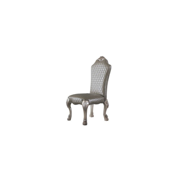 Antique White Faux Leather High Back Side Chair