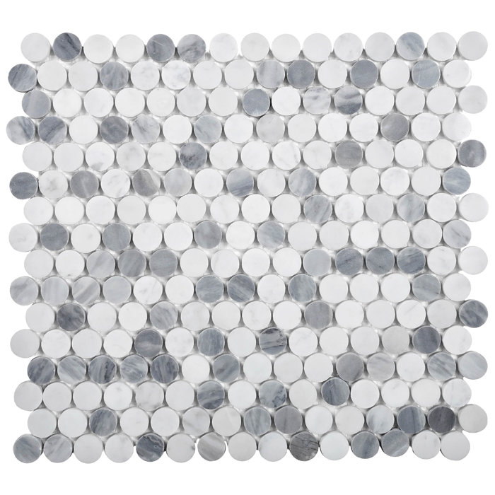 Gray and White Penny Round Marble Mosaic Tile Sheet