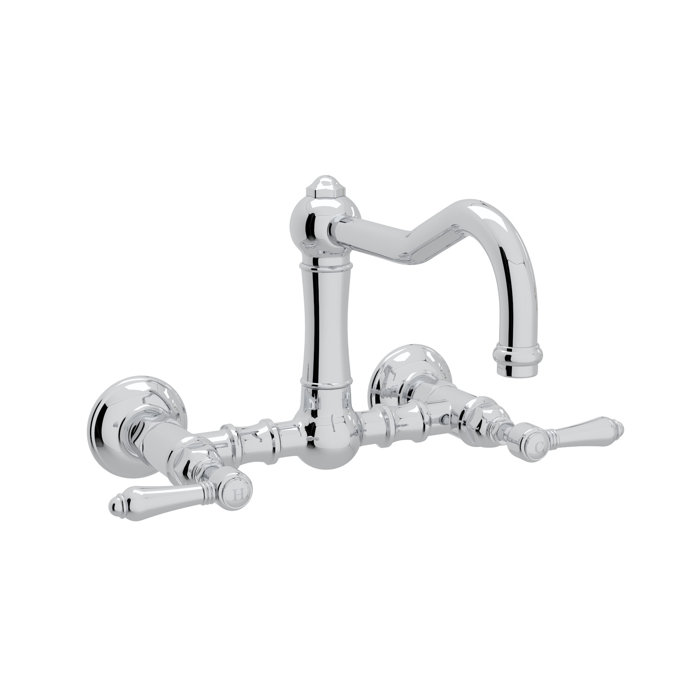 Polished Nickel Wall Mounted Kitchen Faucet with Brass Handles