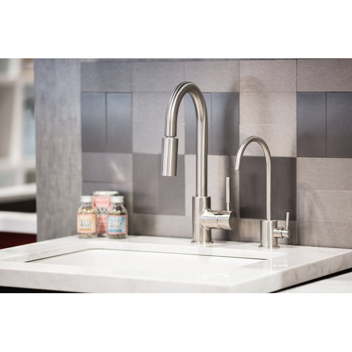 Sleek 15" Polished Nickel Modern Bar Prep Faucet with Pull-Out Spray