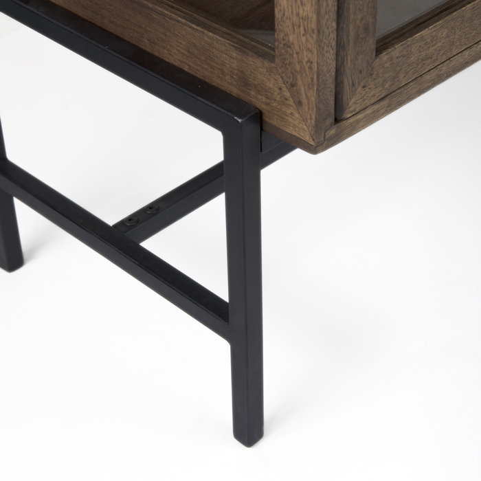 Arelius Medium Brown Wood with Black Metal Base Storage Cabinet