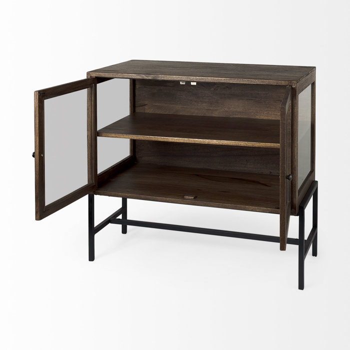 Arelius Medium Brown Wood with Black Metal Base Storage Cabinet