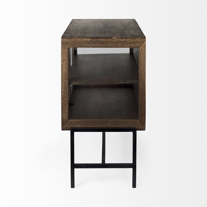 Arelius Medium Brown Wood with Black Metal Base Storage Cabinet