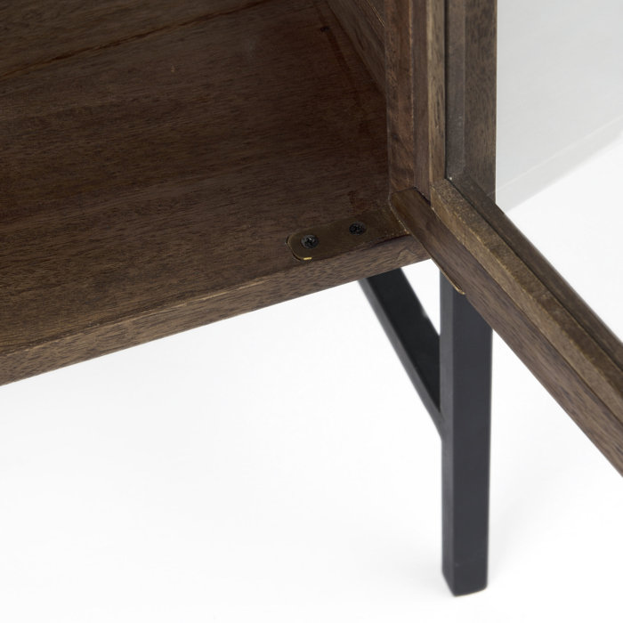 Arelius Medium Brown Wood with Black Metal Base Storage Cabinet
