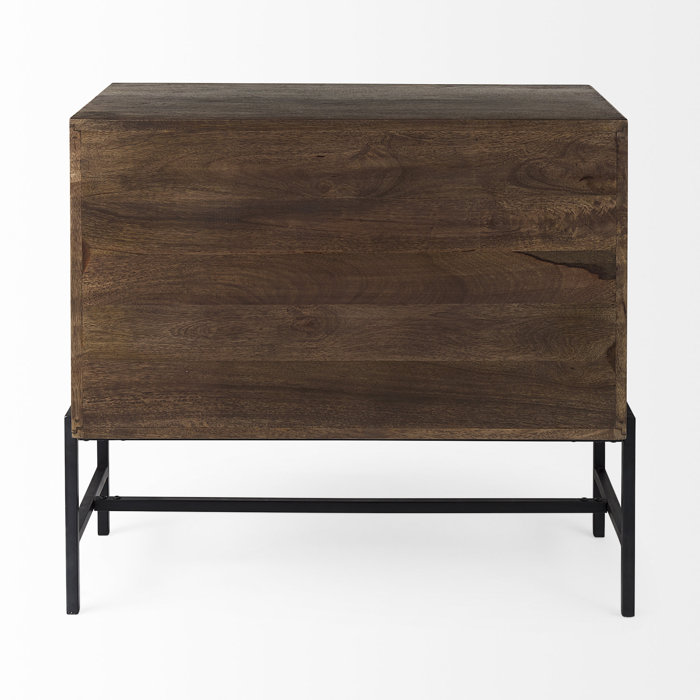 Arelius Medium Brown Wood with Black Metal Base Storage Cabinet
