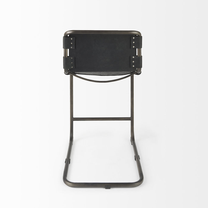 Berbick Black Leather and Iron Counter Stool, 26" Seat Height