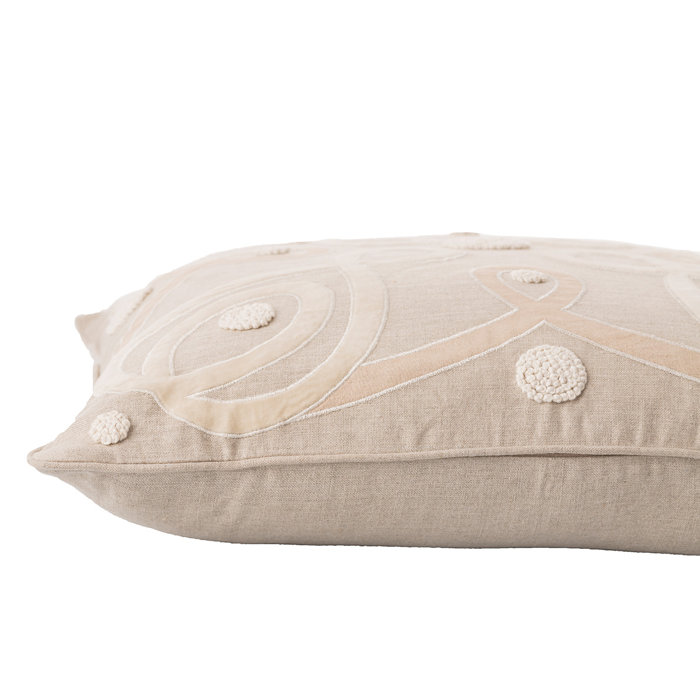 Natural Linen Square Throw Pillow with Velvet Applique