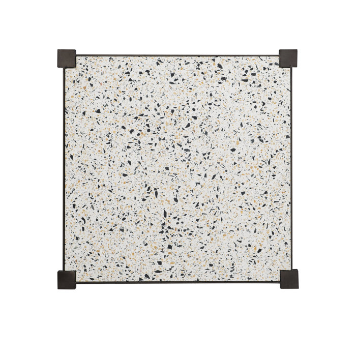 Ascher Square Stone & Metal End Table with Bronze Trim