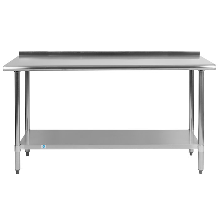 60" Stainless Steel 18 Gauge Commercial Work Table with Shelf & Backsplash