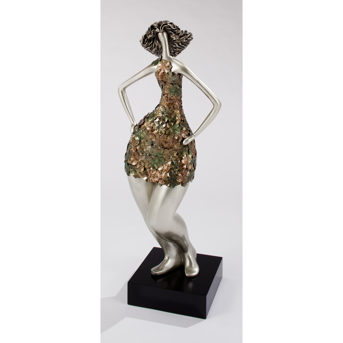 Handmade Resin Woman Statue with Floral Dress