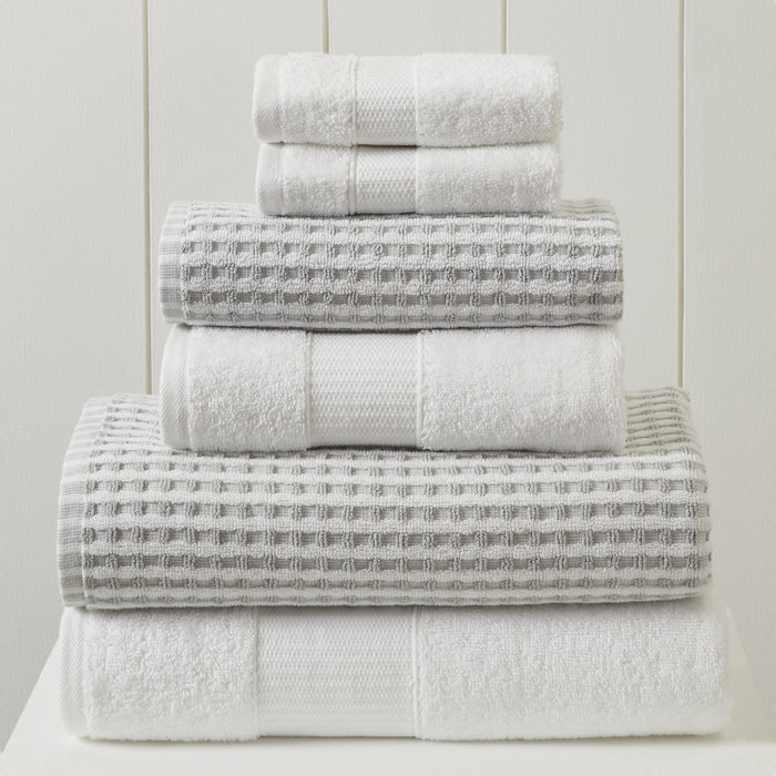 Modern White and Gray Cotton 6-Piece Towel Set