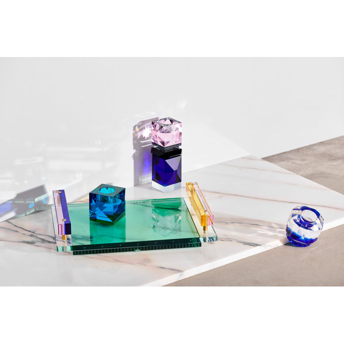 Ocean Drive Art Deco Crystal Tealight Holder in Cobalt and Rosé