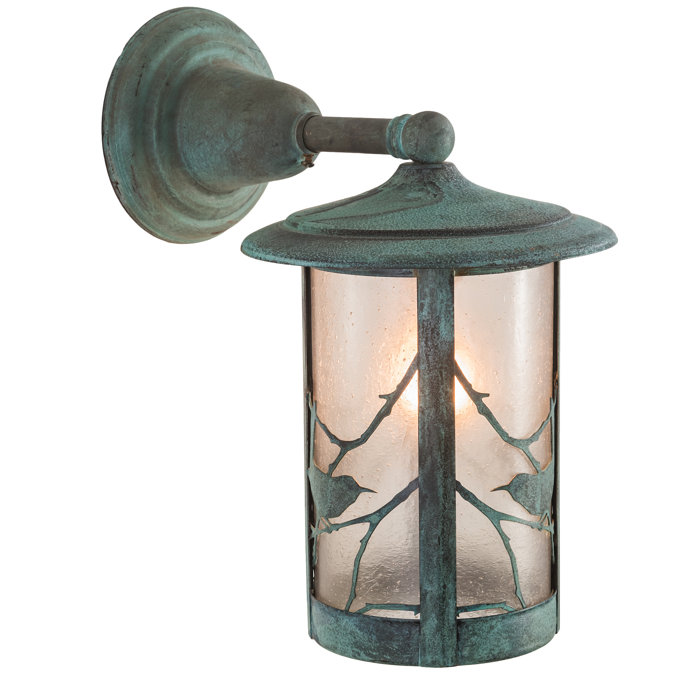 Verdigris Brass Songbird 1-Light Wall Sconce with Clear Seedy Glass
