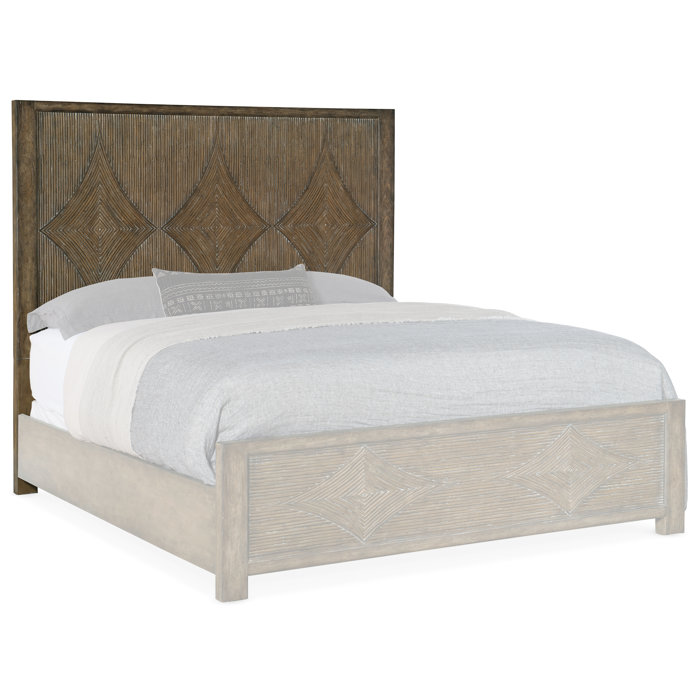 Queen Dark Wood Panel Bed with Intricate Headboard